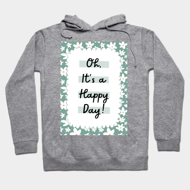 White Flower Pattern in Sage Green Hoodie by hwprintsco